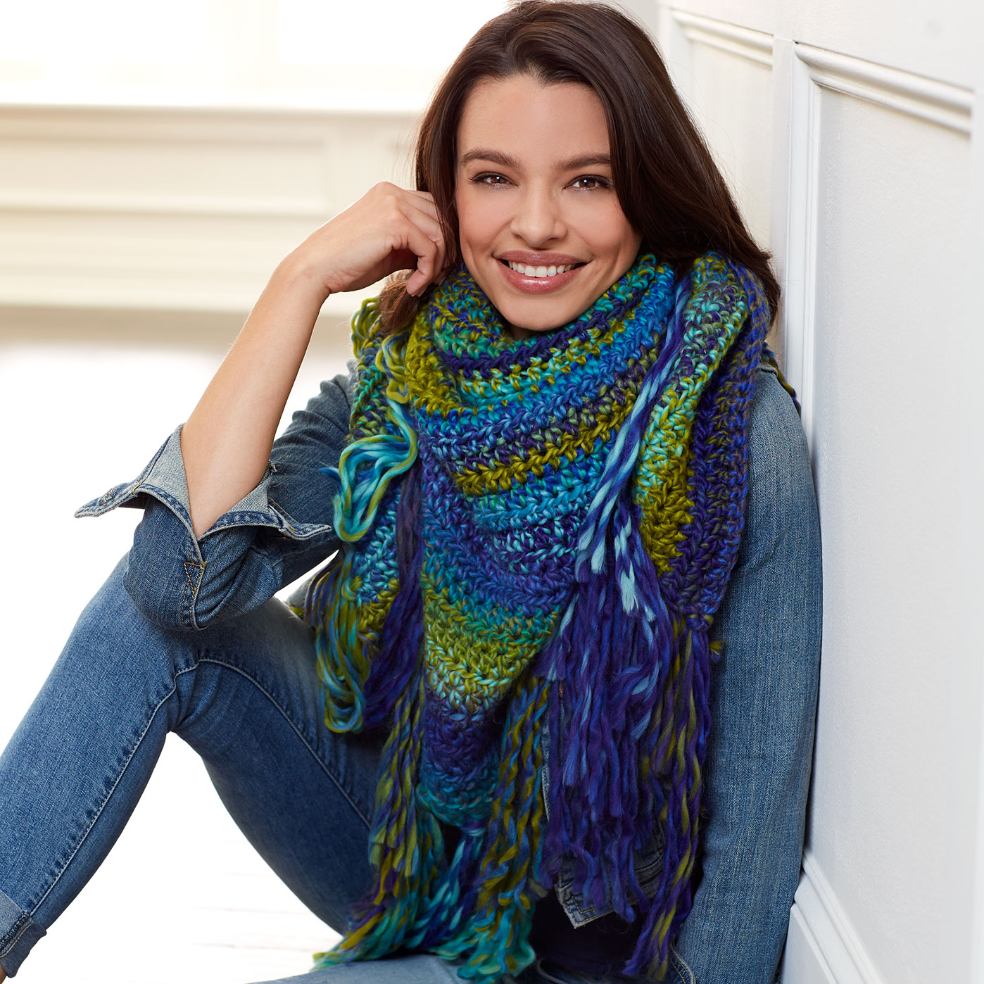 Loops & Threads® Facets Capri Blue Crochet Triangle Scarf